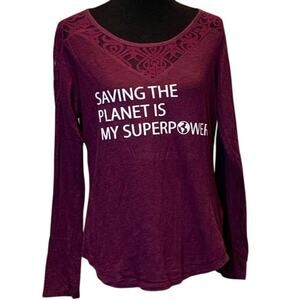 Hand Printed Upcycled Womens Large Saving the Planet is My Superpower Top